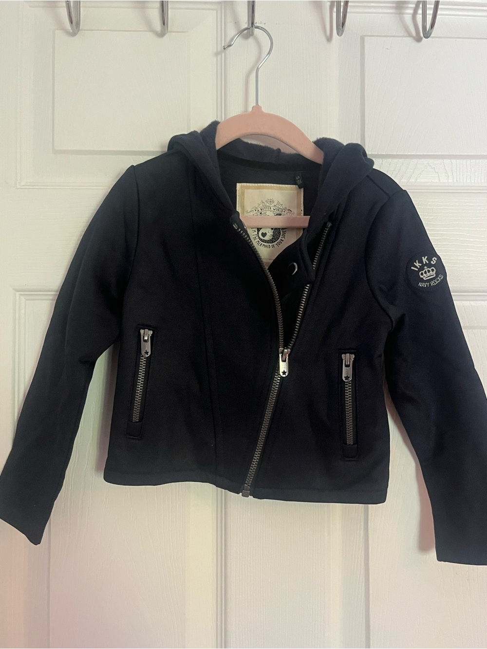 Ikks Navy Hooded Diagonal Zip Puffer Jacket